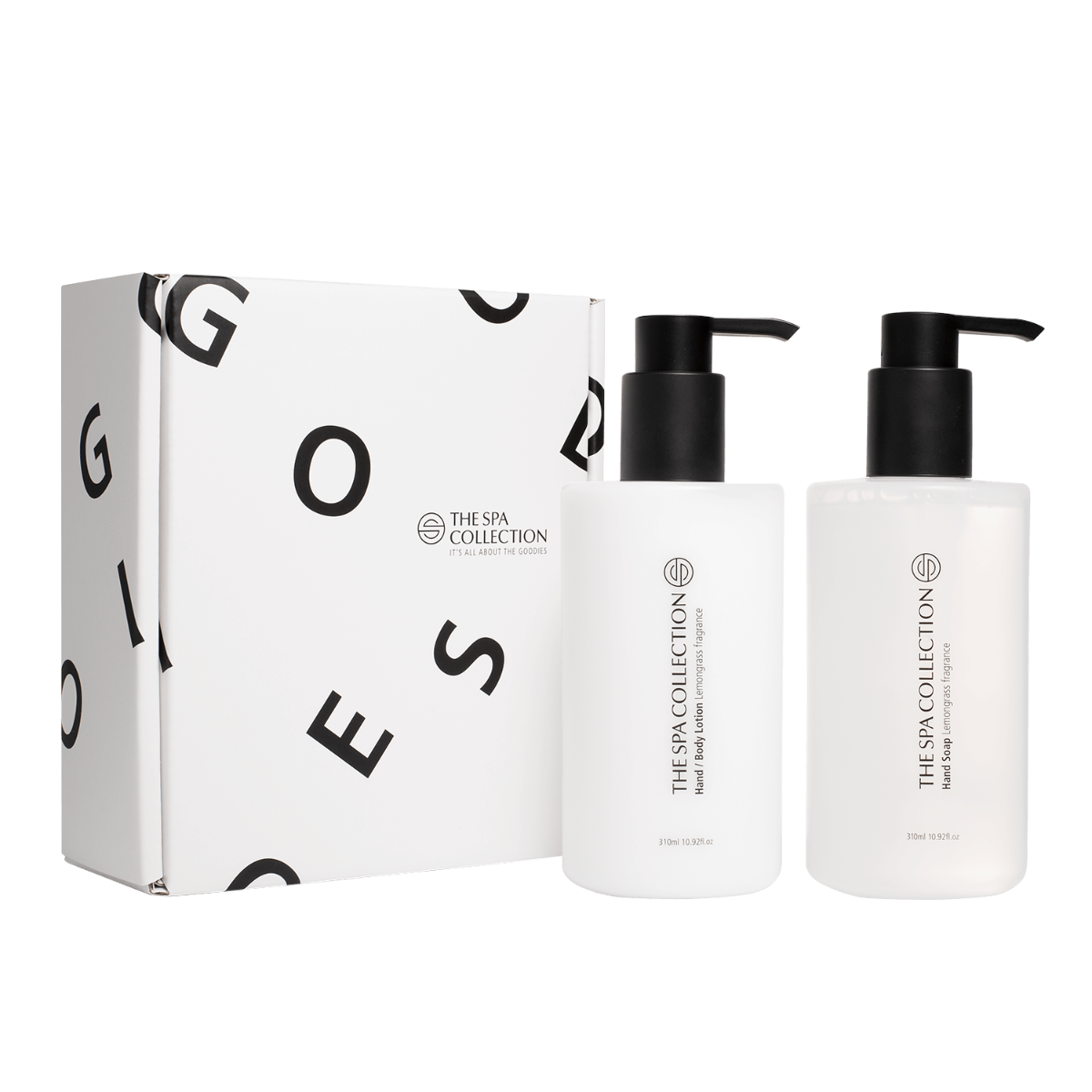 White gift box with luxurious hand and body lotion in lemongrass fragrance with 310ml bottles by The Spa Collection