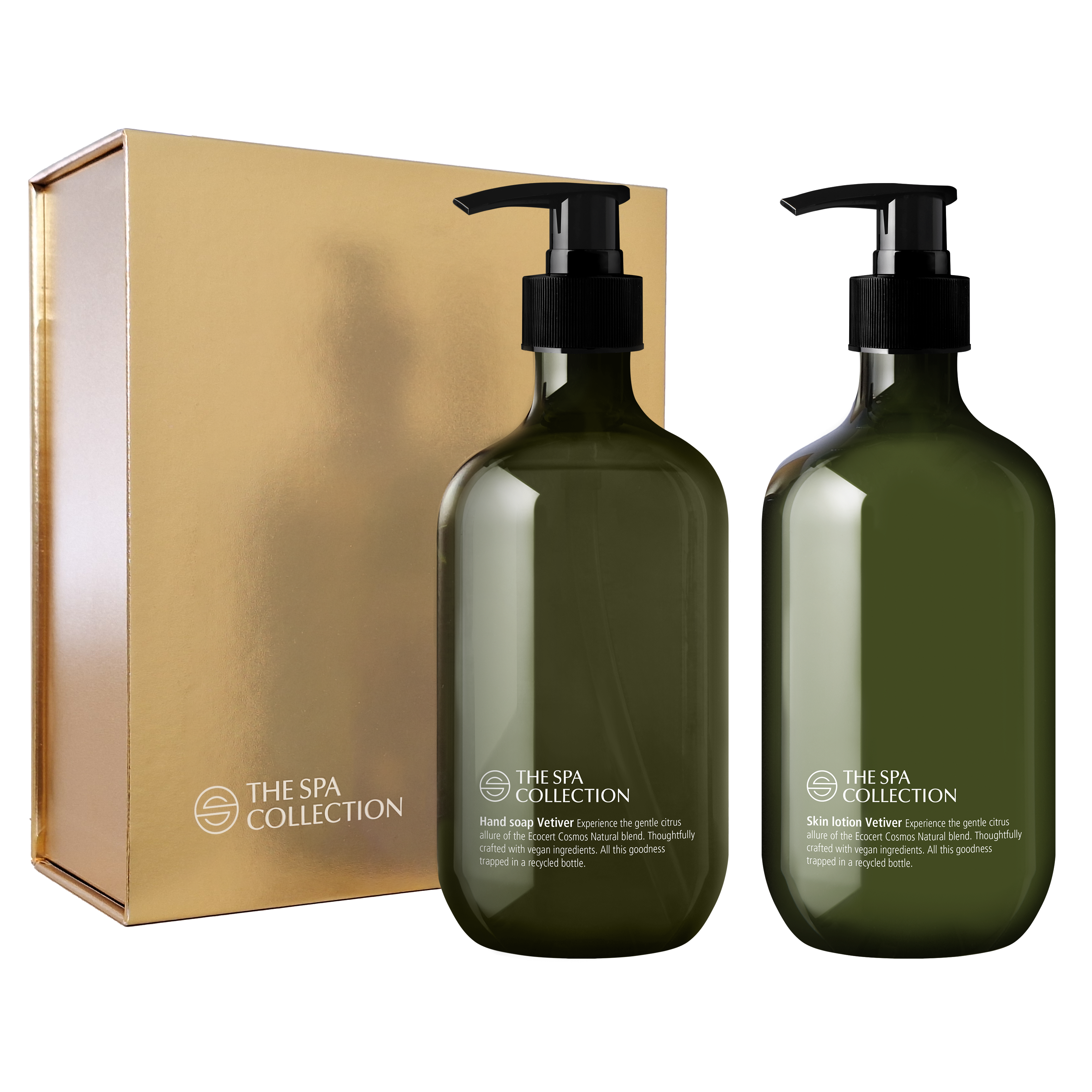 Luxury giftbox - 2 x 475ml recycled bottle - The Spa Collection Vetiver - ECOCERT Cosmos Natural