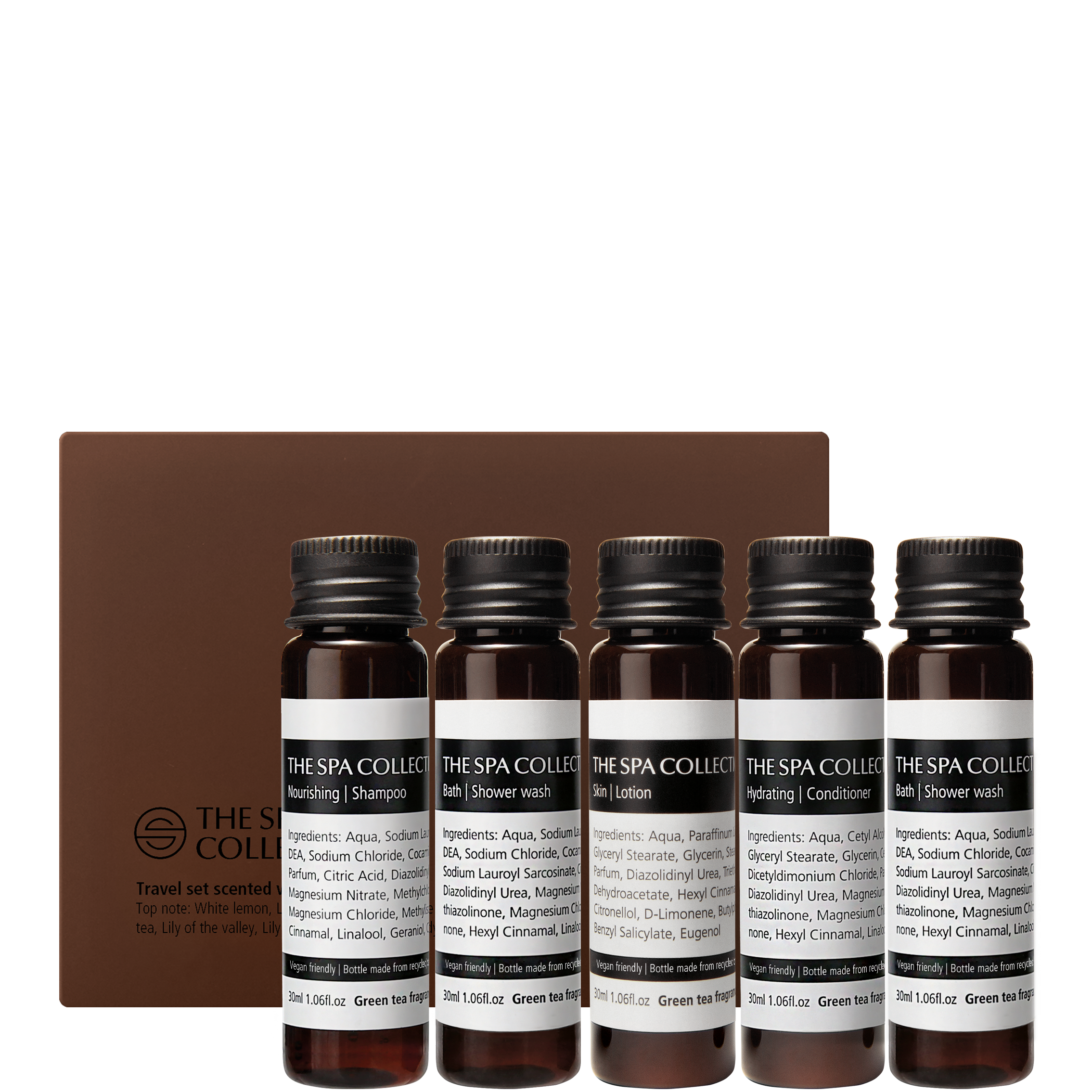 Travel set - 5x recycled PET bottles 30ml - The Spa Collection Green Tea