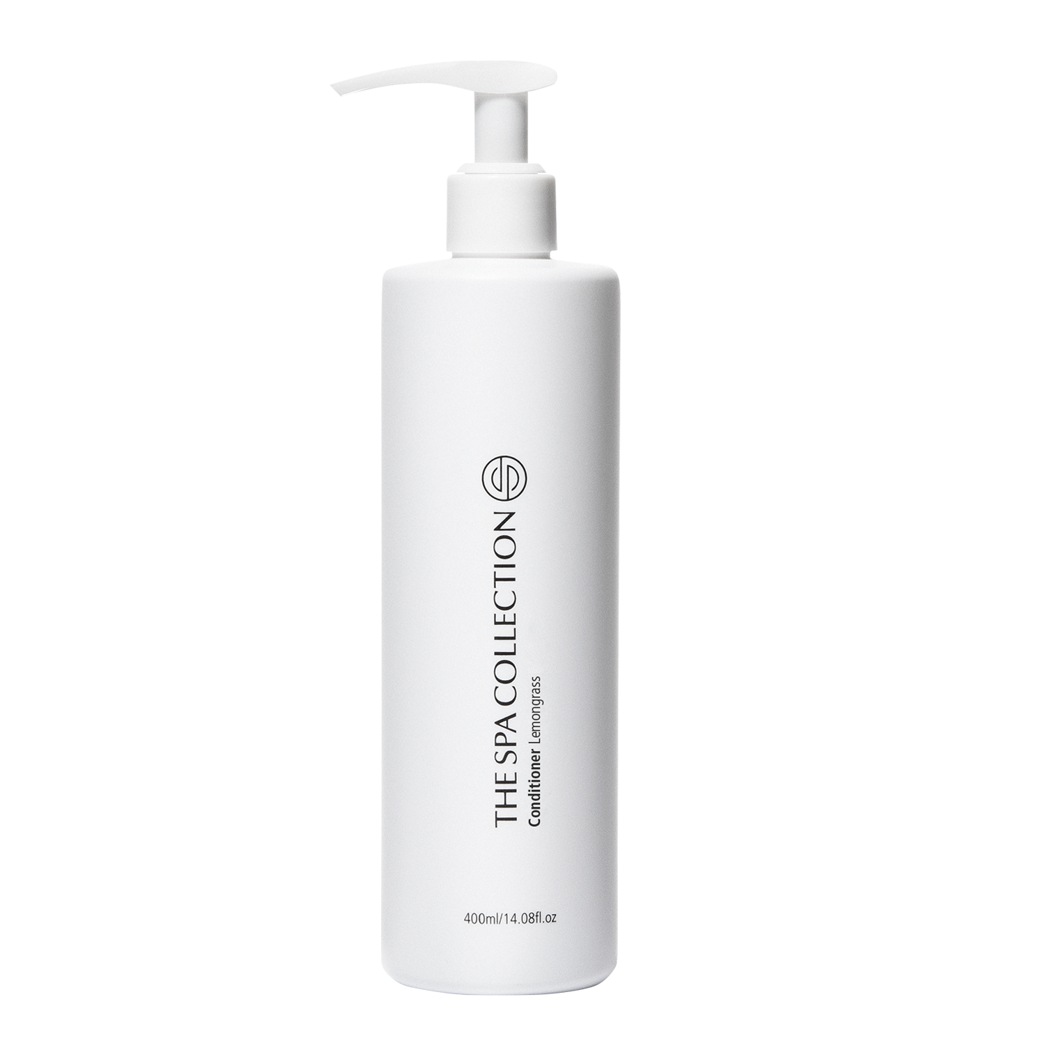 Refreshing premium hair care conditioner with Lemongrass fragrance by The Spa Collection in modern white packaging with 400ml and pump.