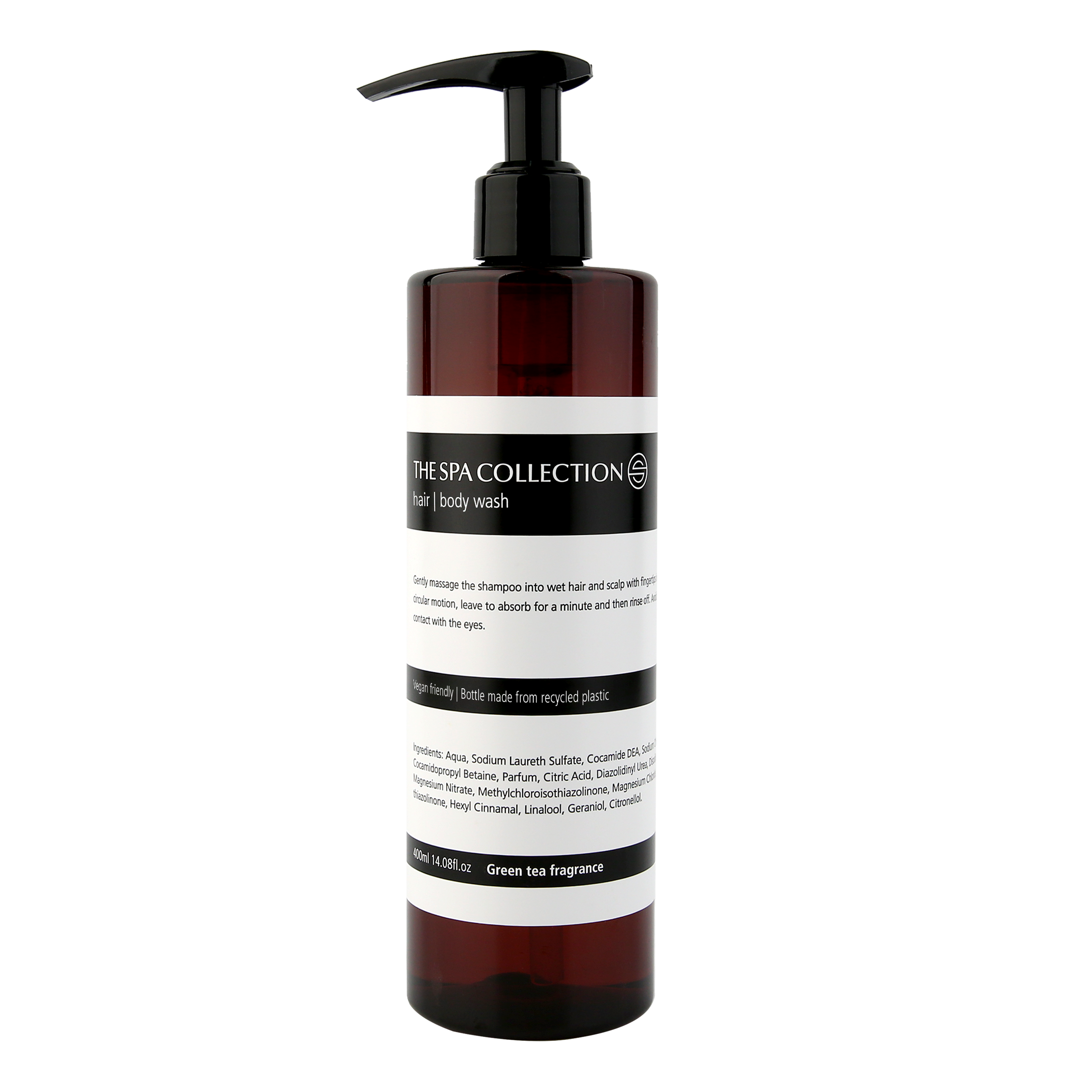Premium Hair & body wash with Green Tea fragrance in apothecary style, aesthetic packaging by The Spa Collection